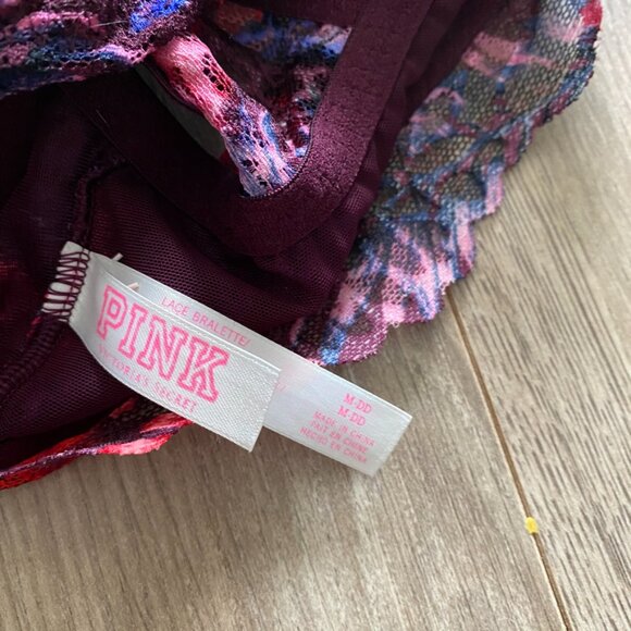 PINK Victoria's Secret Burgundy High Neck Floral Push-Up Bralette - Picture 7 of 12